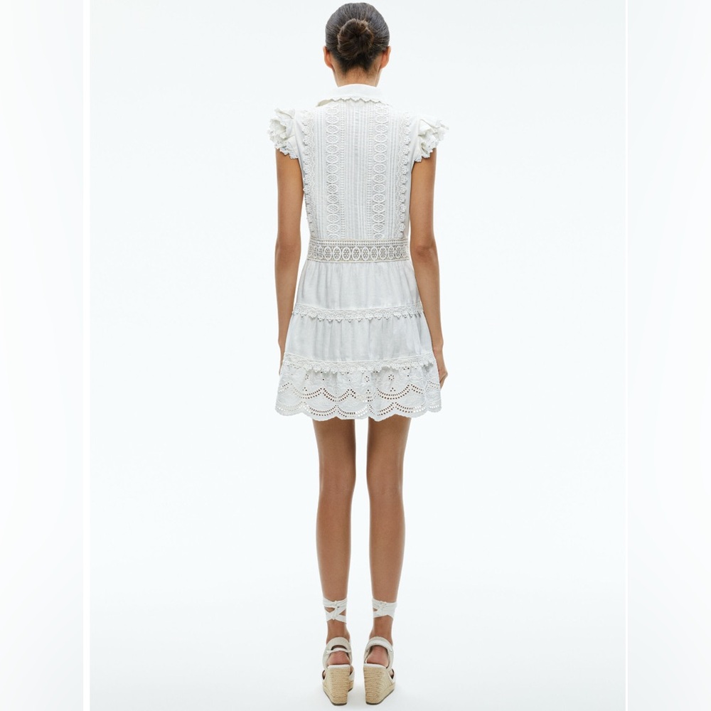 Alice + Olivia MEEKO EMBROIDERED RUFFLED SLEEVE SHIRT DRESS NWT WHITE SZ 10 - Picture 4 of 8